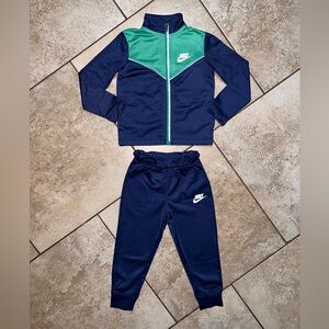 Boys Nike Full-Zip Jacket & Pants 2-Piece Track Suit Set Blue Green 3T